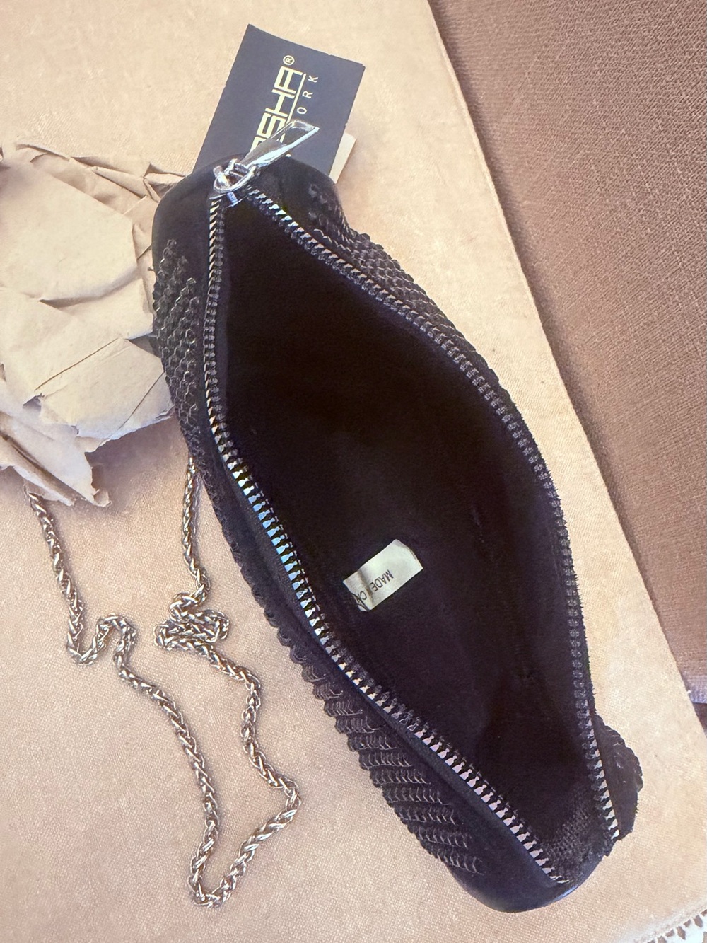 Black Studded Crossbody Bag with Silver Chain - Picture 4 of 4